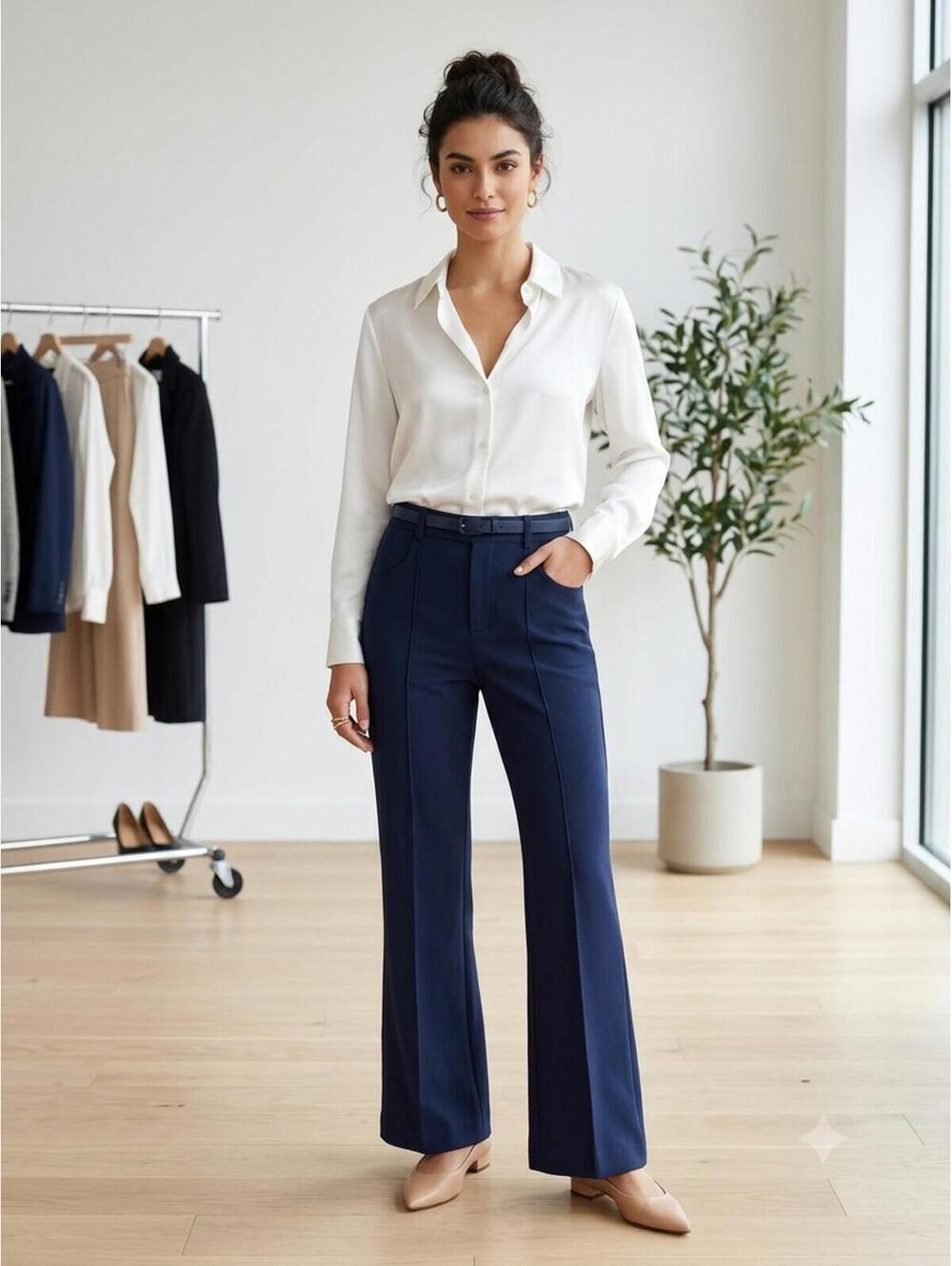 Zara Navy Flare Leg Trousers Size 24 XS - 33in inseam Tall